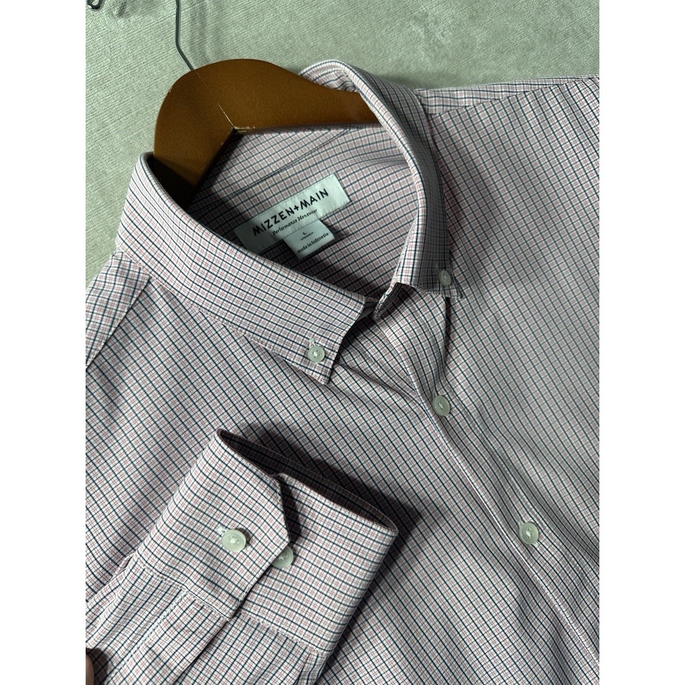 Mizzen + Main Performance Menswear Button Down Shirt Mens Large Pink Plaid Check